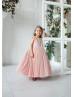 Mauve Velvet Tulle Pearl Flower Girl Dress